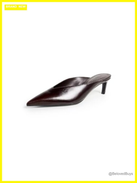 Shoes - Kitten Heel Pointed Toe Mule Leather Sole Cushioned Pull-On Evening Mule